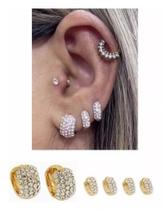 Trio de Argolas Com Strass Banhadas a Ouro 18k - Antialérgicas