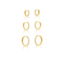 Trio de argolas com zircônias brancas Trio de argolas com zircônias brancas