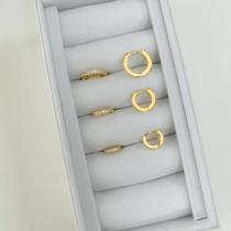 Trio de Argolas Cravejadas Click Banhadas a Ouro 18K Trio de Argolas Cravejadas Click Banhadas a Ouro 18K