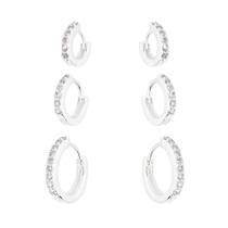 Trio de Argolas Cravejadas de Zircônias em Prata 925 Trio de Argolas Cravejadas de Zircônias em Prata 925