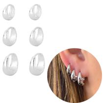 Trio de argolas gota abaloada prata 925 banhada antialérgica