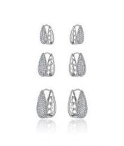 TRIO DE ARGOLAS GOTAS CRAVEJADAS BANHADO A RÓDIO BRANCO - Conjunto de Joias Elegantes