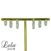 Trio de argolas metade cravejadas prata 925