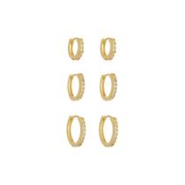 Trio de argolinhas celina zircônias folheado a ouro 18k