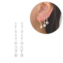 Trio de argolinhas com pingente segundo furo prata 925 banhado a ouro 18k Trio de argolinhas com pingente segundo furo prata 925 banhado a ouro 18k