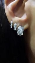 Trio De Argolinhas Com Strass Semijoia Banhado - Prateado