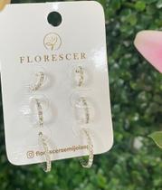 Trio de argolinhas cravejadas mini