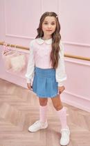 Trio de blusa colete e short-saia infantil menina infanti