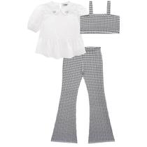 Trio de Blusa em Tricoline Top e Calça Flare em Molecotton - Kukiê Trio de Blusa em Tricoline Top e Calça Flare em Molecotton - Kukiê