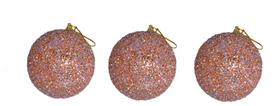 Trio de Bola de Natal Decorada Rosa com Brilho 10cm