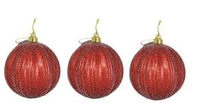Trio de Bolas Natalina Vermelho nevado 10cm