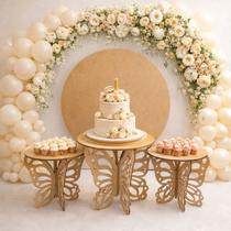 Trio de Boleiras Borboletas MDF Decoração de Festa Provençal Jardim Encantado Bolo 3 PÇ
