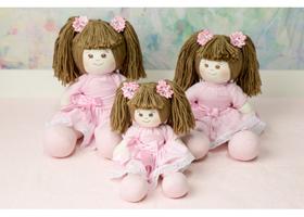 Trio de boneca de pano Júlia vestido lese rosa decorativa - Ckd