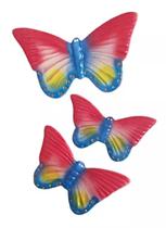 Trio De Borboleta Pequeno 3 Peças Cerâmica Enfeite De Parede