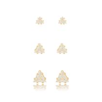 Trio de brinco banhado a ouro com zircônia triangulo Trio de brinco banhado a ouro com zircônia triangulo