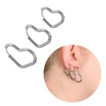 Trio de Brinco Coração em Aço Cirúrgico Antialérgico Click