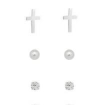 Trio de brinco cruz bolinha e ponto de luz