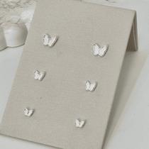 Trio de brinco de borboleta fosca folheado em prata 925 Trio de brinco de borboleta fosca folheado em prata 925