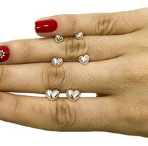 Trio De Brinco De Coração Banhado A Prata 925