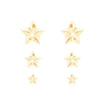 Trio de Brinco em Ouro 18K Estrelas Diamantadas - AU10946