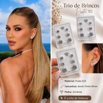 Trio de brinco Inspiração Virgínia em prata 925 legítima Trio de brinco Inspiração Virgínia em prata 925 legítima