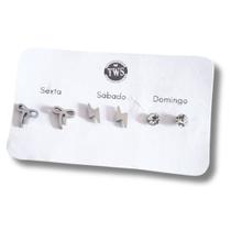 Trio de brinco laço, ponto de luz e raio de aço