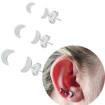 Trio de brinco Lua aço inox cirúrgico antialérgico delicado