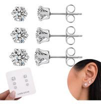 Trio De Brinco Prata 925 Ponto De Luz Com Zircônia