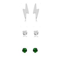 Trio de brinco raio, ponto de luz branco e verde de aço