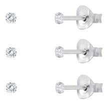 Trio De Brinco Zirconia Todos Com 2Mm Prata 925 Tri80