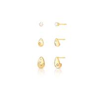 Trio de Brincos Antialérgicos com Cristal Redondo e Gotas Abauladas - 3mm, 8mm, 10mm
