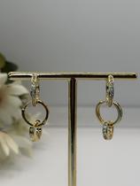Trio de Brincos Argola Cravejado com Microzircônias e Vazado Pequeno Banhado a Ouro Trio de Brincos Argola Cravejado com Microzircônias e Vazado Pequeno Banhado a Ouro
