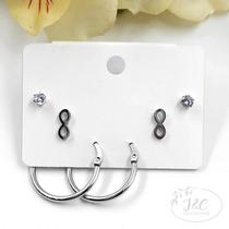 Trio de Brincos Argola Infinito e Zircônia em Aço Inoxidável Hipoalergênico Trio de Brincos Argola Infinito e Zircônia em Aço Inoxidável Hipoalergênico