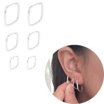 Trio de brincos argola quadrada prata legítima 925 3 pares Trio de brincos argola quadrada prata legítima 925 3 pares