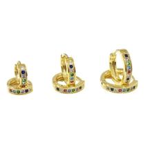 Trio De Brincos Argolas Cravejadas Coloridas Banho Ouro18k
