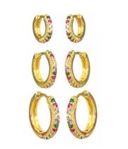 Trio De Brincos Argolas Delicadas Coloridas Banho Ouro 18k Trio De Brincos Argolas Delicadas Coloridas Banho Ouro 18k