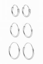 Trio De Brincos Argolas Fio Redondo Em Prata 925 Para 3 furos Trio De Brincos Argolas Fio Redondo Em Prata 925 Para 3 furos
