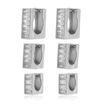 Trio de Brincos Argolas Quadradas Cravejadas Zircônias Baguetes Folheado Ródio Branco