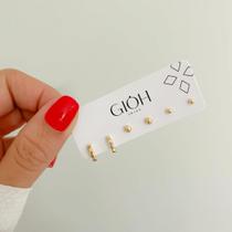 Trio de Brincos Argolinha e Bolinhas Banhados a Ouro 18K