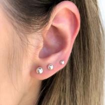 Trio de brincos bola de prata lisa em legitma prata 925