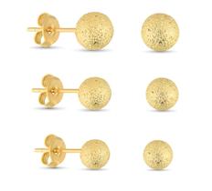 Trio de Brincos Bolinha Folheado Ouro 18k Craquelada Hipoalergênico