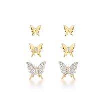 Trio de Brincos Borboleta - Elegância com Banho de Ouro 18K e Detalhes Brilhantes Trio de Brincos Borboleta - Elegância com Banho de Ouro 18K e Detalhes Brilhantes