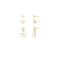 Trio de Brincos com Flores em Cristais e Pêndulo Antialérgico - 3mm, 6mm, 15mm Trio de Brincos com Flores em Cristais e Pêndulo Antialérgico - 3mm, 6mm, 15mm