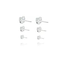 Trio de Brincos Coração com Zircônia em Prata 925 Trio de Brincos Coração com Zircônia em Prata 925