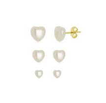 TRIO DE BRINCOS CORAÇÃO PÉROLA BANHADO A OURO - Conjunto de Brincos Elegantes