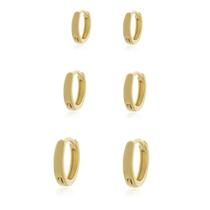 Trio de Brincos de Argolas Lisas Semi Joia Banhado Ouro 18k Trio de Brincos de Argolas Lisas Semi Joia Banhado Ouro 18k