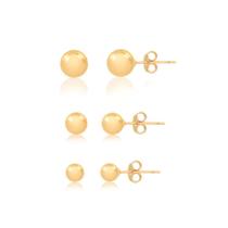 Trio de Brincos de Bolinha Lisa Folheado a Ouro 18k