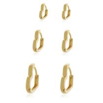 Trio de Brincos de Corações Vasados Semi Joias Banhado Ouro 18k