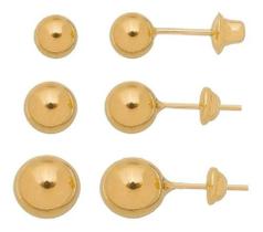 Trio De Brincos De Ouro 18k 750 Kit Com 3 Bolas 4 5 6mm