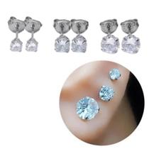 Trio de Brincos de zircônia 5mm 4mm e 3mm Aço cirurgico